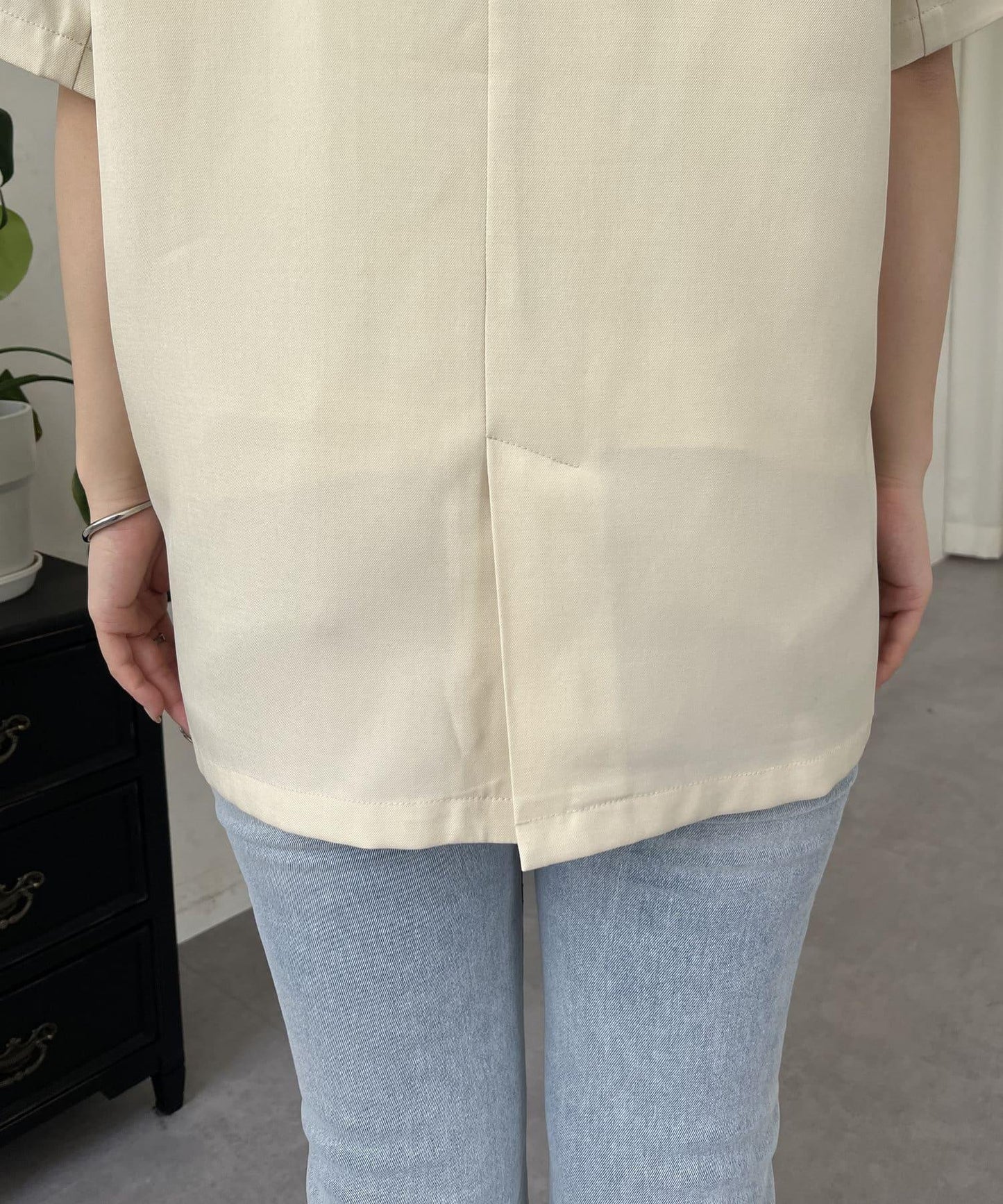 亞麻觸感W鈕釦短袖夾克