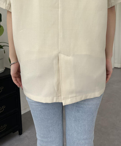 亞麻觸感W鈕釦短袖夾克