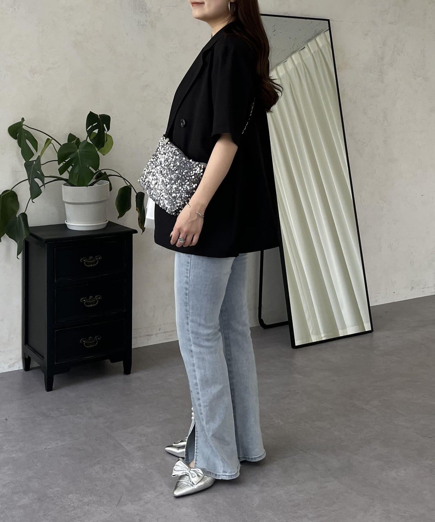 亞麻觸感W鈕釦短袖夾克