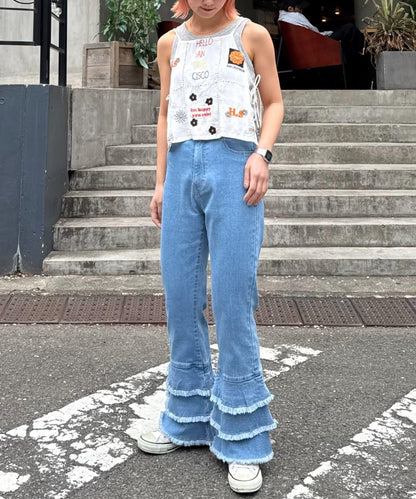 【HELLO.SANFRANCISCO】下襬荷葉邊喇叭牛仔褲