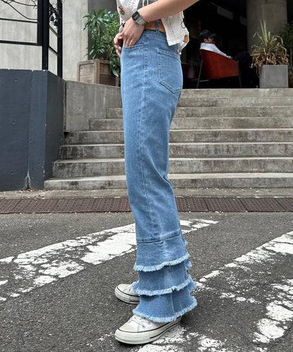 【HELLO.SANFRANCISCO】下襬荷葉邊喇叭牛仔褲