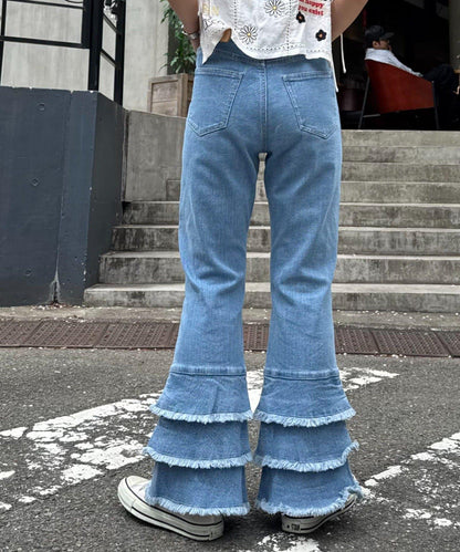 【HELLO.SANFRANCISCO】下襬荷葉邊喇叭牛仔褲