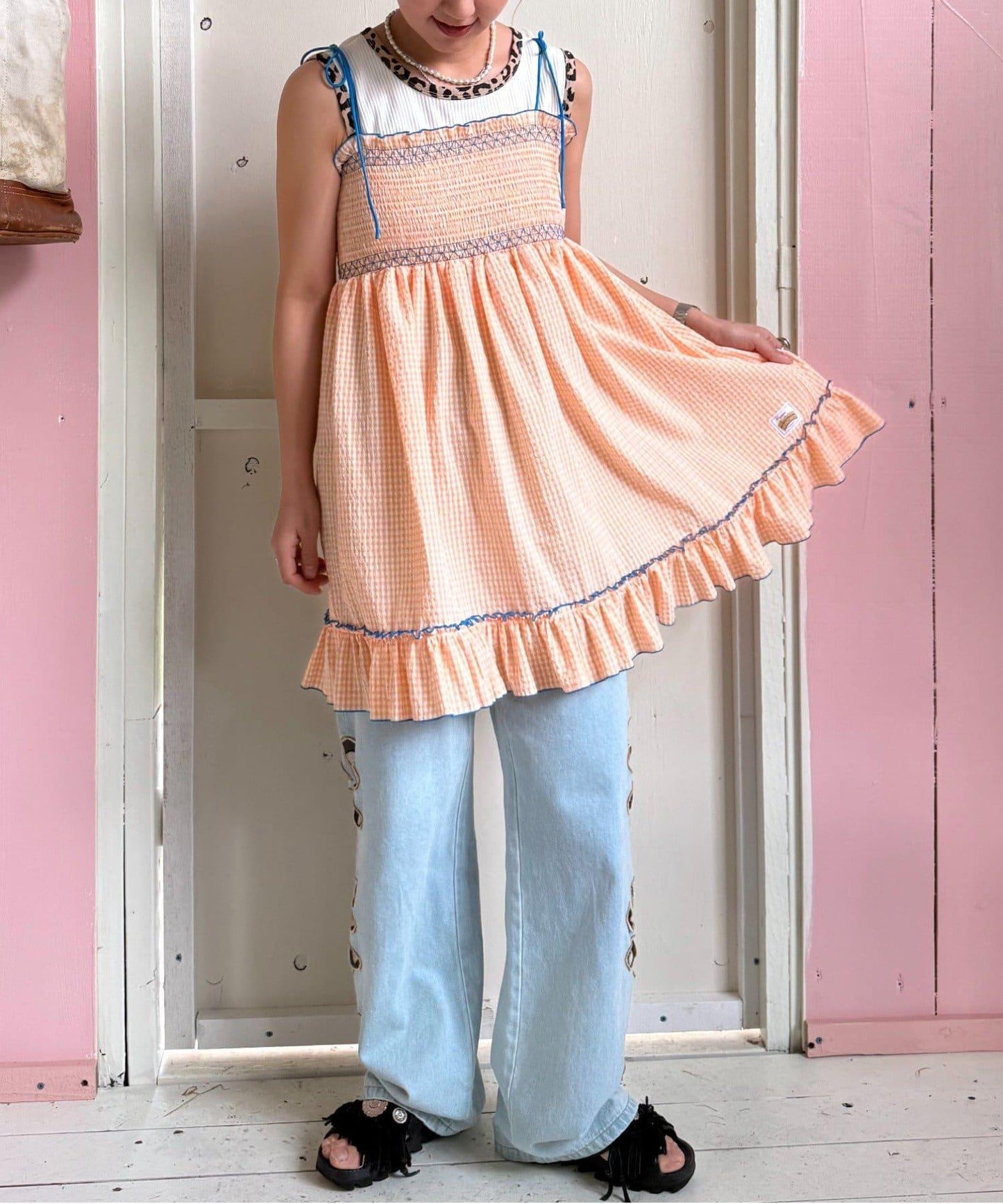 【HELLO.SANFRANCISCO】2WAY綁帶抽褶連衣裙露肩連衣裙