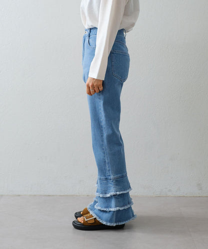 【HELLO.SANFRANCISCO】下襬荷葉邊喇叭牛仔褲