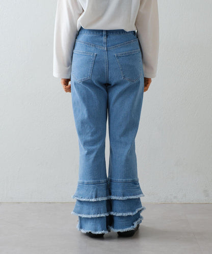 【HELLO.SANFRANCISCO】下襬荷葉邊喇叭牛仔褲