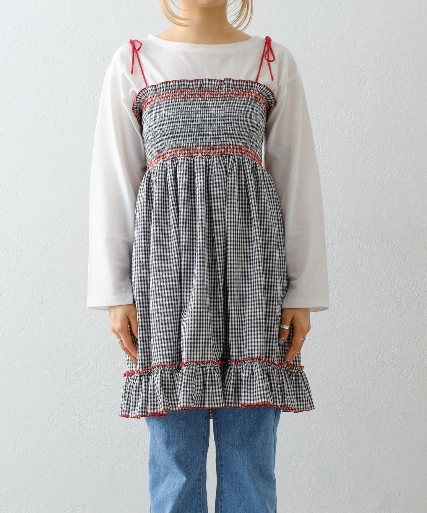 【HELLO.SANFRANCISCO】2WAY綁帶抽褶連衣裙露肩連衣裙