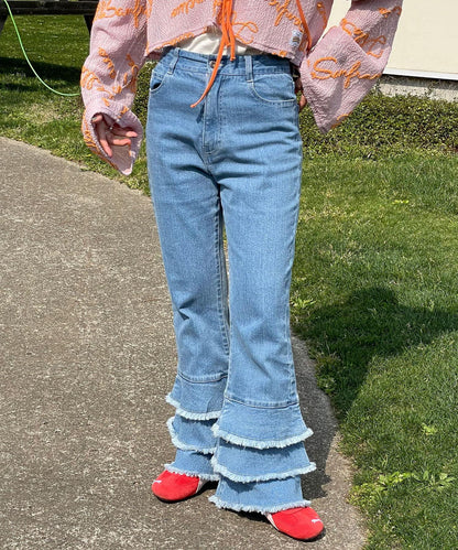 5/1（星期四）10:00開始【HELLO.SANFRANCISCO/你好，舊金山】下襬荷葉邊喇叭牛仔褲