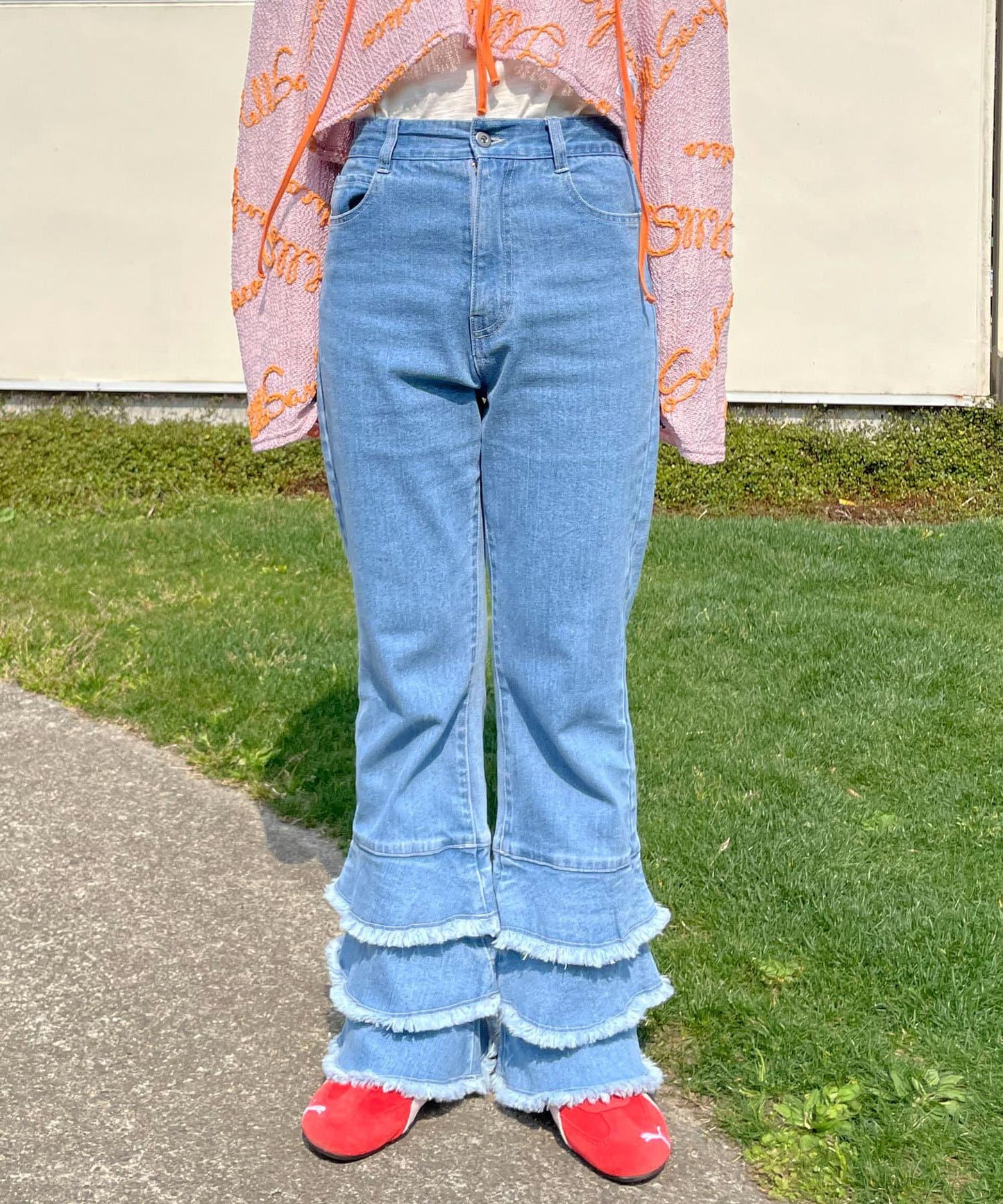 5/1（星期四）10:00開始【HELLO.SANFRANCISCO/你好，舊金山】下襬荷葉邊喇叭牛仔褲