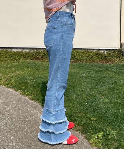 5/1（星期四）10:00開始【HELLO.SANFRANCISCO/你好，舊金山】下襬荷葉邊喇叭牛仔褲