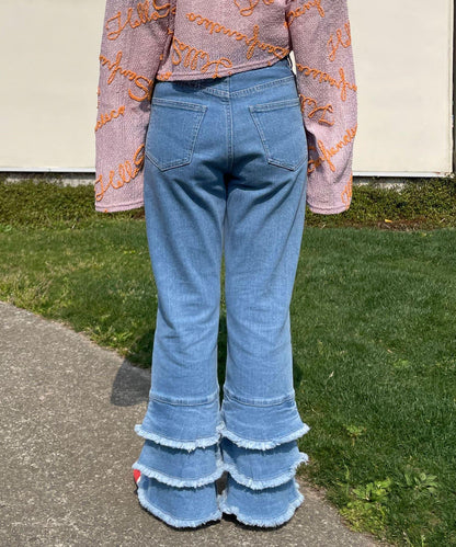 5/1（星期四）10:00開始【HELLO.SANFRANCISCO/你好，舊金山】下襬荷葉邊喇叭牛仔褲