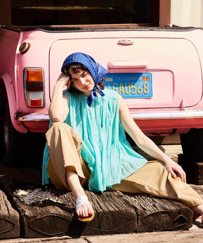 印度棉縐克雷普無袖喇叭袖上衣