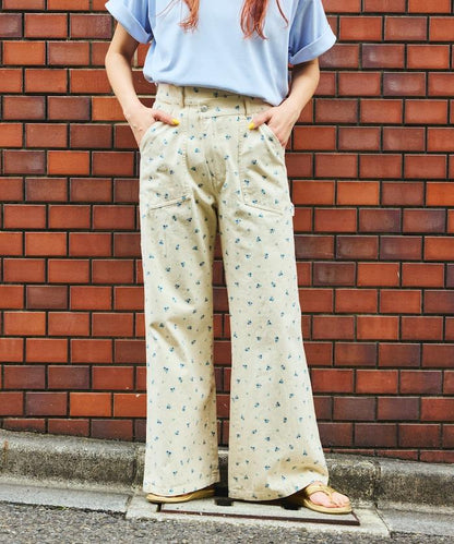 交叉裝飾繪畫寬鬆褲