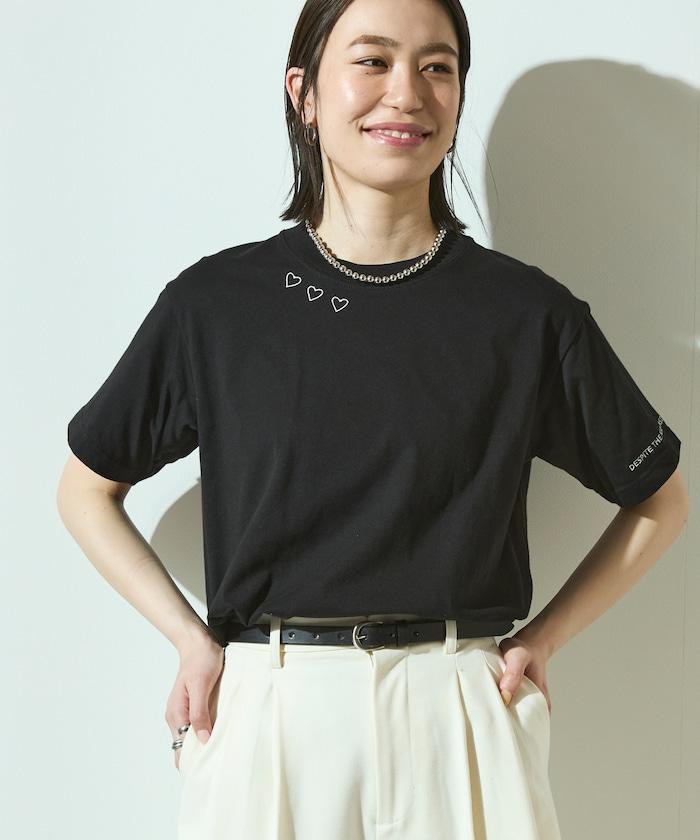 有機棉 心形 標誌刺繡T恤 / 圓領 單點標誌 刺繡短袖T恤