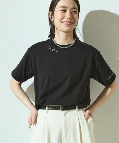 有機棉 心形 標誌刺繡T恤 / 圓領 單點標誌 刺繡短袖T恤