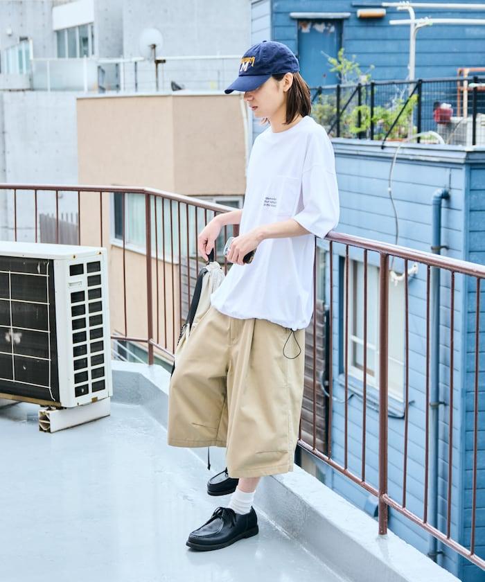 寬鬆款帆布褶皺寬腿短褲