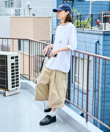 寬鬆款帆布褶皺寬腿短褲