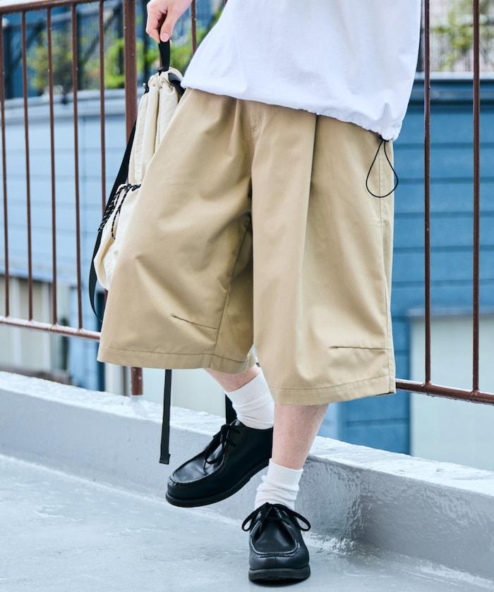 寬鬆款帆布褶皺寬腿短褲