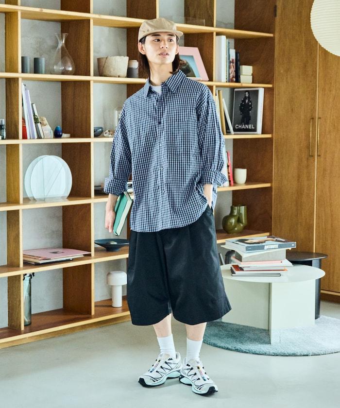 寬鬆款帆布褶皺寬腿短褲