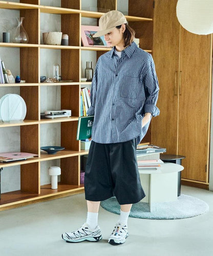 寬鬆款帆布褶皺寬腿短褲