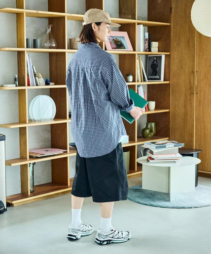 寬鬆款帆布褶皺寬腿短褲