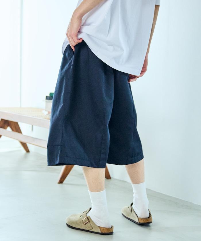 寬鬆款帆布褶皺寬腿短褲