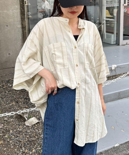 【二臂修身遮蓋】亞麻粘膠杜邦襯衫