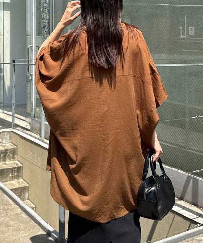 【二臂修身遮蓋】亞麻粘膠杜邦襯衫