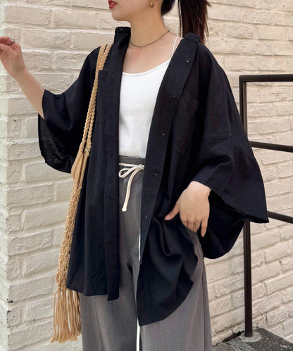 【二臂修身遮蓋】亞麻粘膠杜邦襯衫