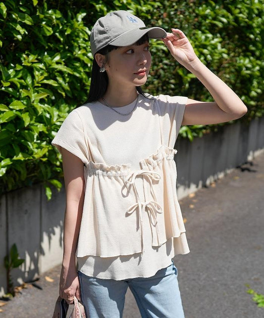 華夫餅 法式寬鬆袖 胸衣套裝