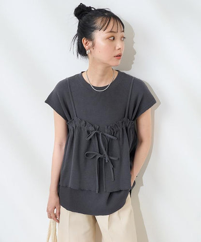 華夫餅 法式寬鬆袖 胸衣套裝