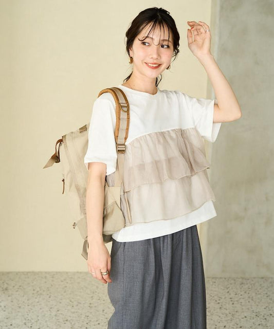 歐根紗對接半袖T恤