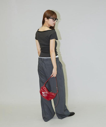 細條紋 雙高腰 雙褶 寬鬆褲