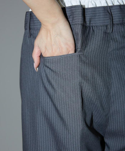 細條紋 雙高腰 雙褶 寬鬆褲