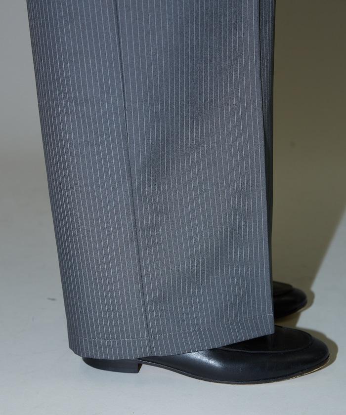 細條紋 雙高腰 雙褶 寬鬆褲