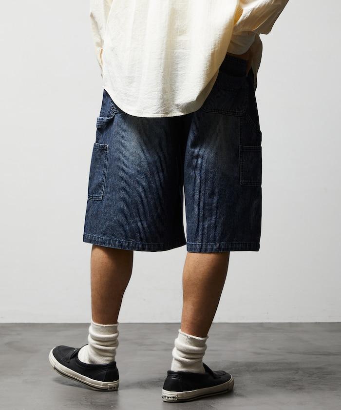 寬鬆剪裁 復古加工 雙膝 胡桃木紋牛仔短褲