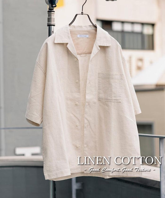 亞麻棉短袖開領襯衫
