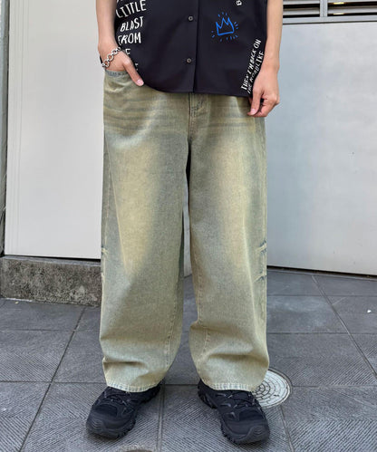 超大鬆緊牛仔褲