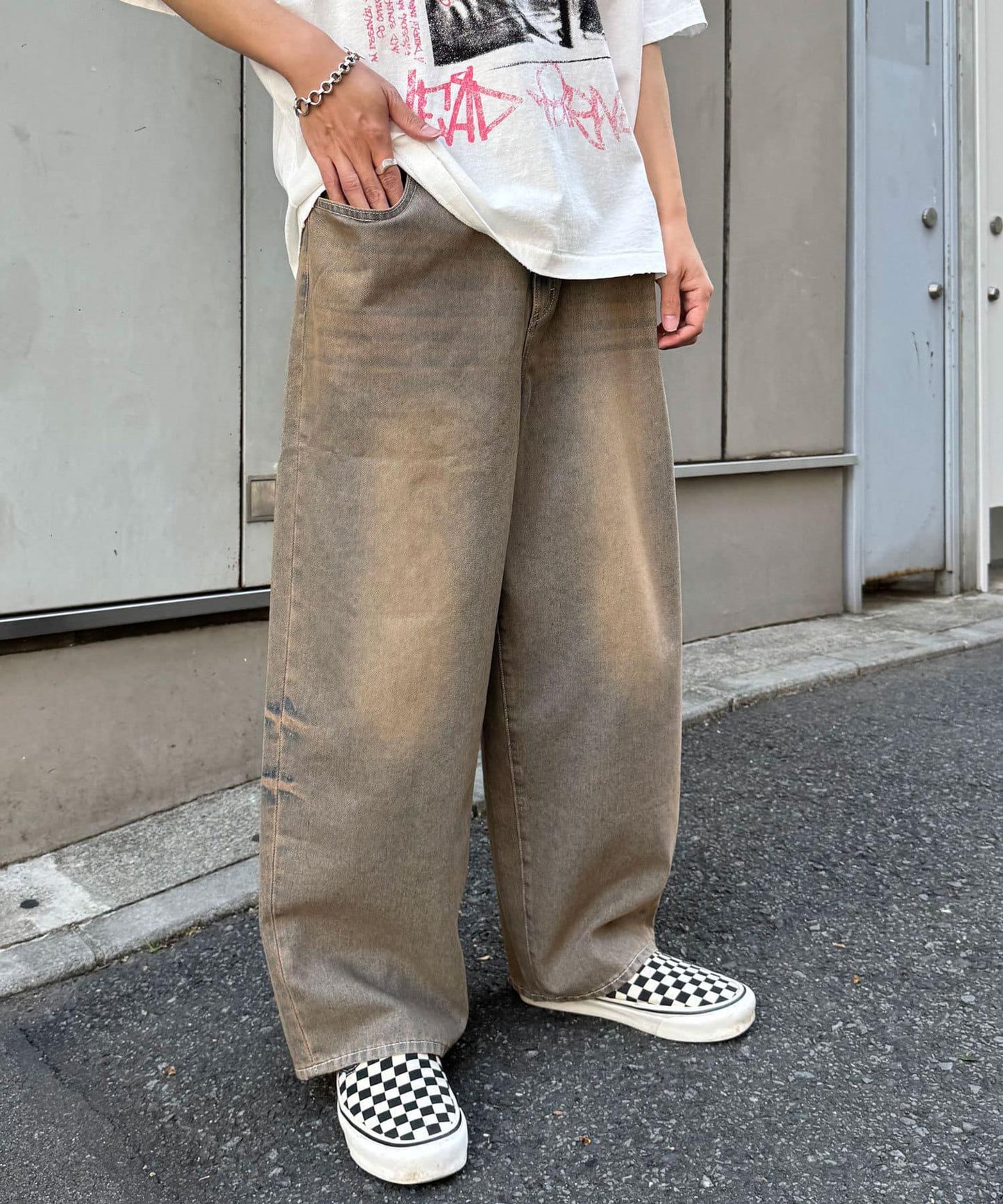 超大鬆緊牛仔褲