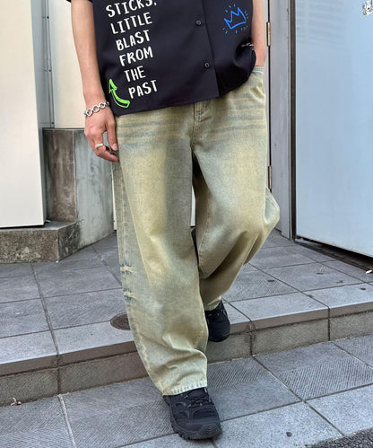 超大鬆緊牛仔褲