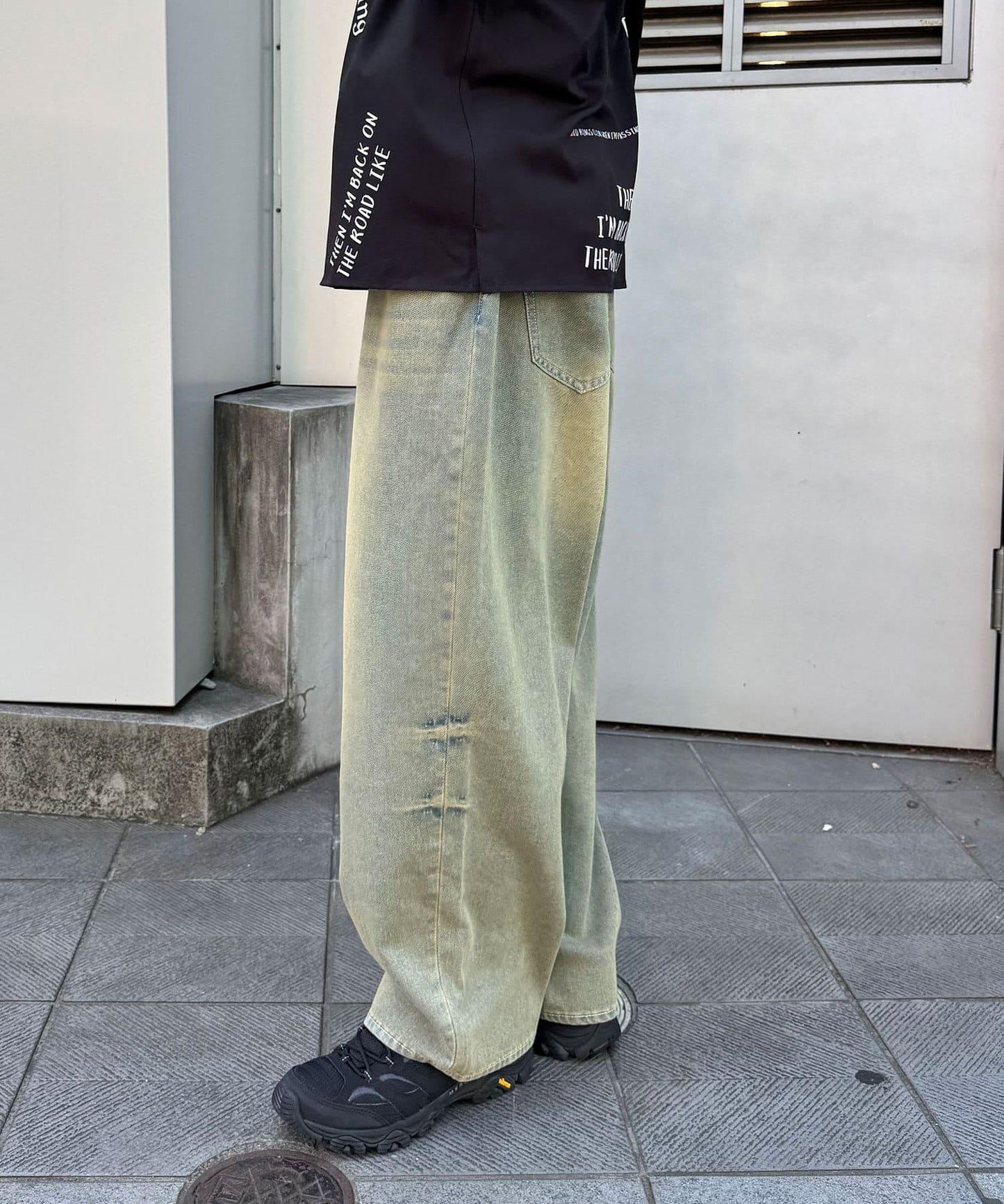 超大鬆緊牛仔褲