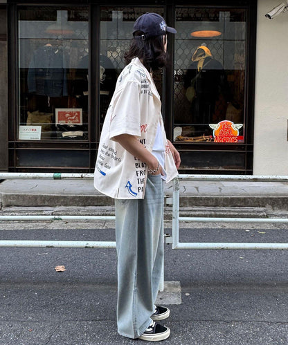 超大鬆緊牛仔褲