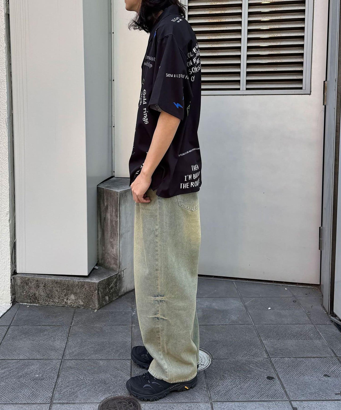 超大鬆緊牛仔褲