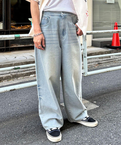 超大鬆緊牛仔褲