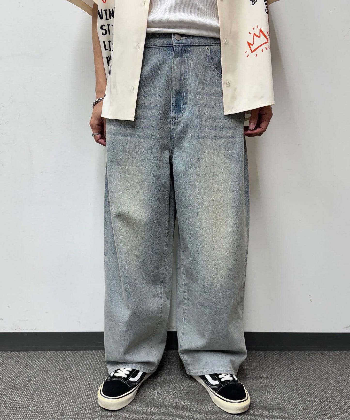 超大鬆緊牛仔褲