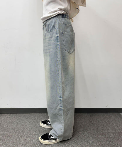 超大鬆緊牛仔褲