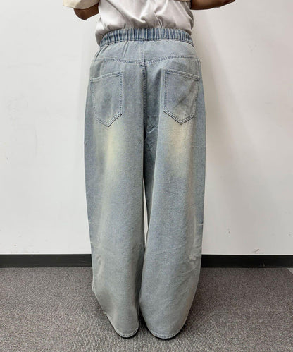 超大鬆緊牛仔褲