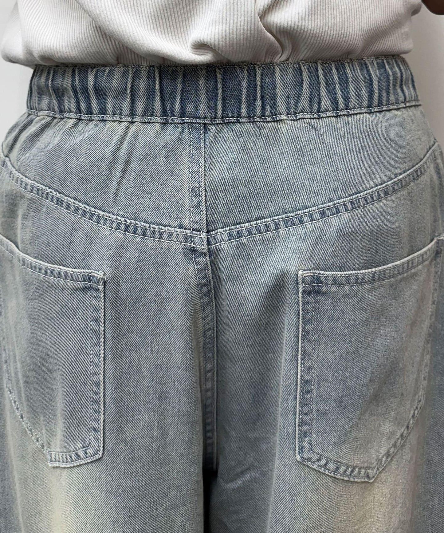 超大鬆緊牛仔褲