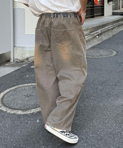 超大鬆緊牛仔褲