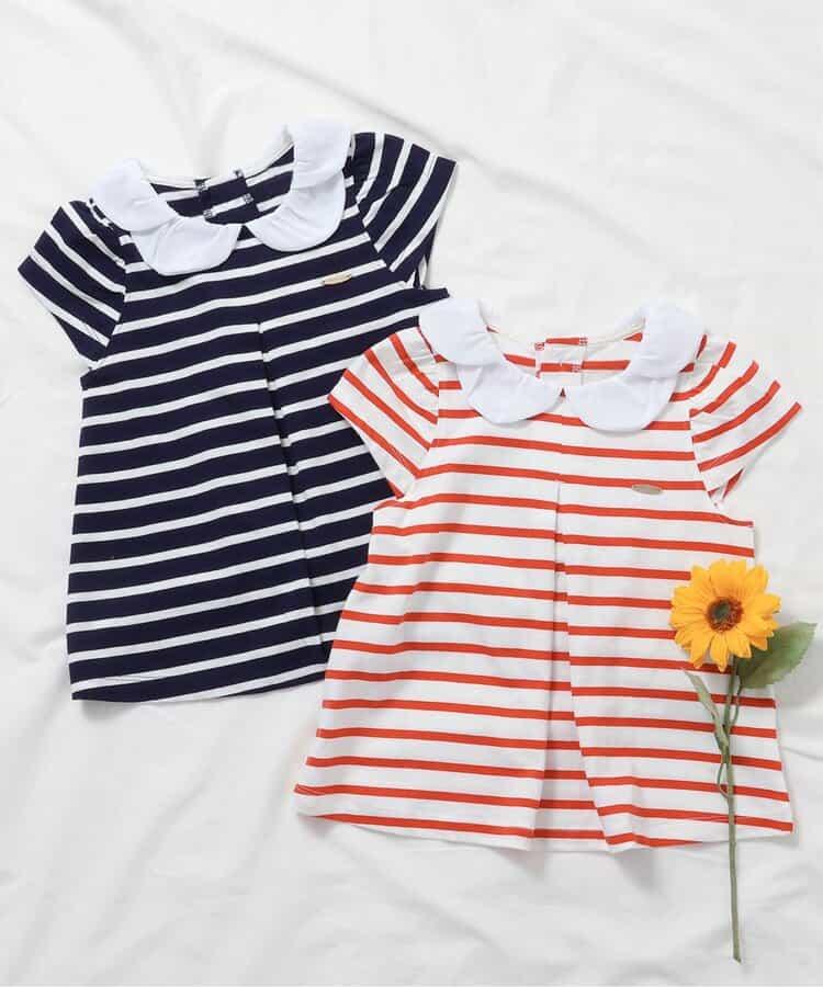 荷葉領條紋連衣裙