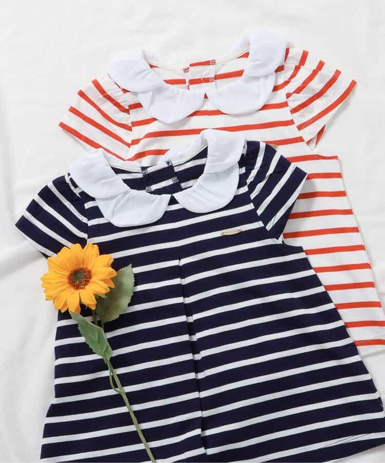 荷葉領條紋連衣裙